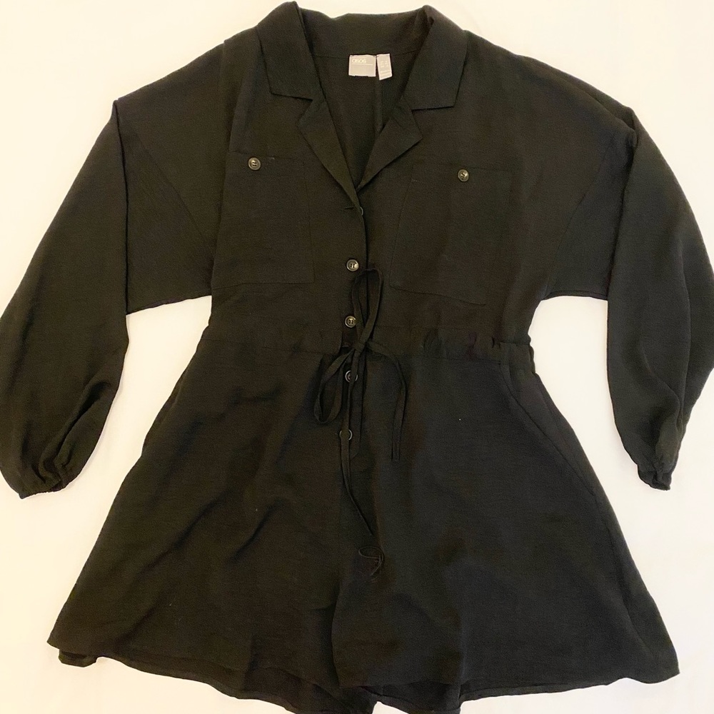 Black Romper with Waist Tie